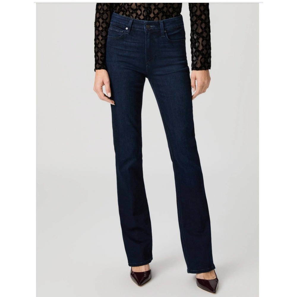 PAIGE Manhattan Slim Bootcut Jeans Dark Indigo Blue Stretch Denim Size 25 - Picture 1 of 9